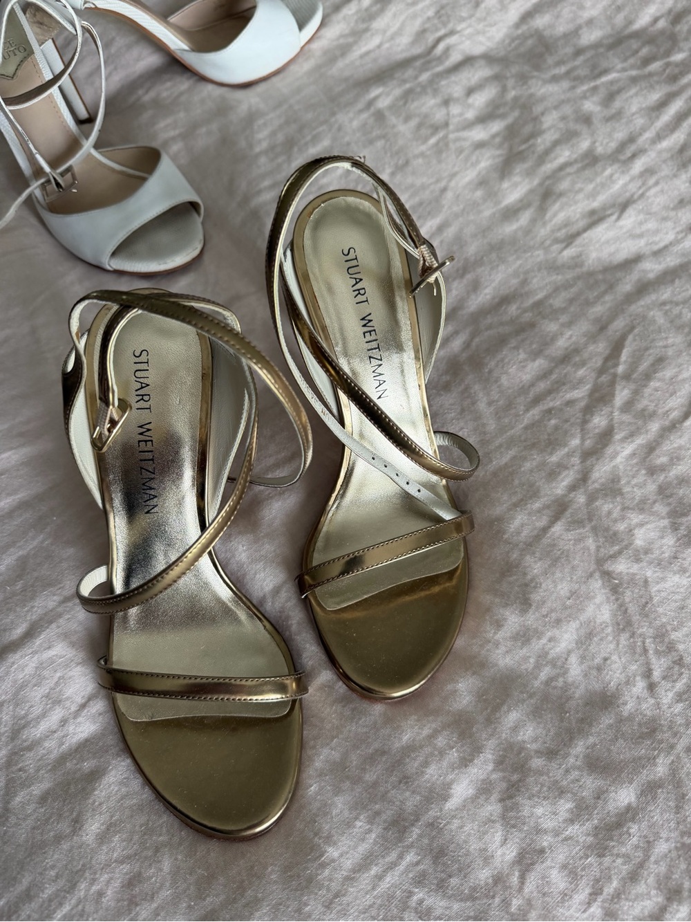 Stuart Weitzman Gold Strappy High-Heel Sandals